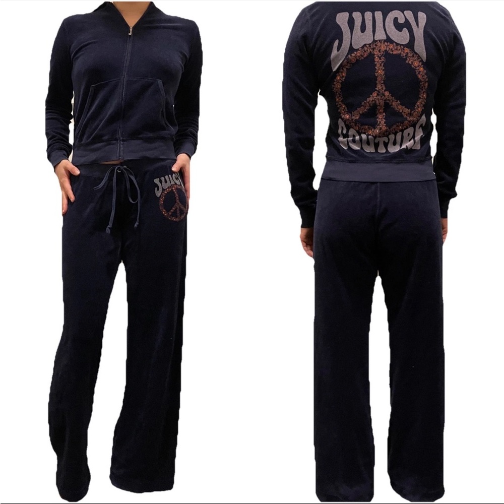 Juicy Couture VTG Y2K Hippie Tracksuit Set navy retro